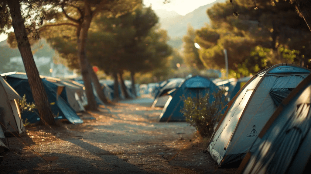 Campeggio in Italia con vista lago e tenda