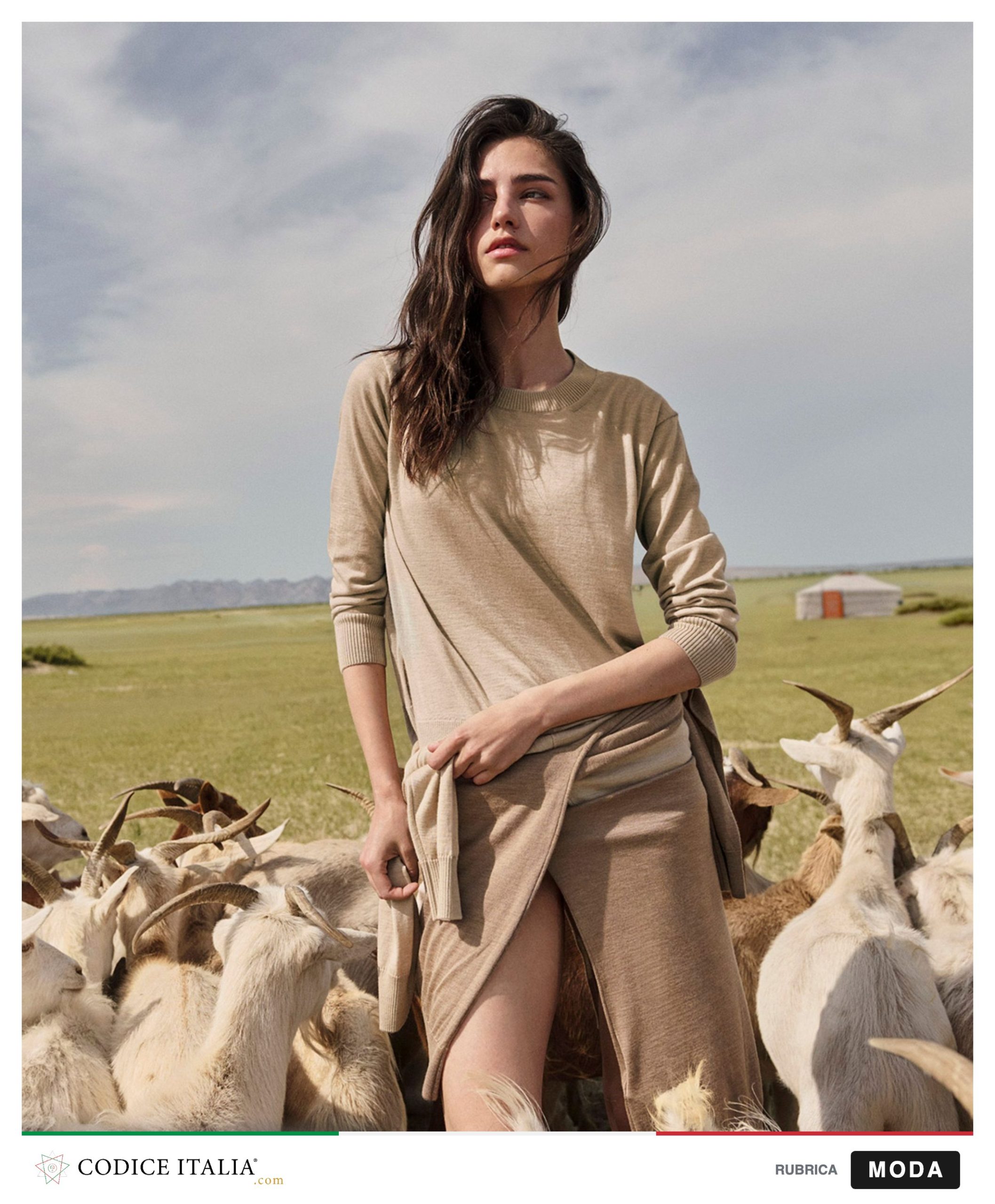 Falconeri Autunno Inverno 2026: look in cashmere tra le capre in Mongolia